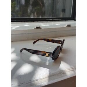 Celine Triomphe 01 Oval Sunglasses Dark Havana Tortoise Shell Gold Logo CL40194U